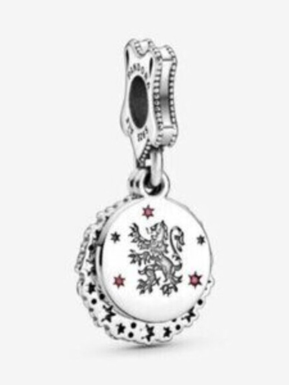Pandora Silver Lion Star Dangle Charm with Red Accents